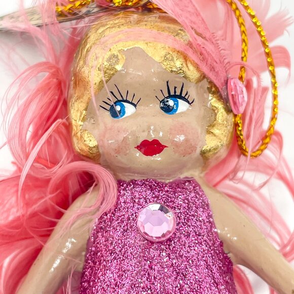 Katherine's Collection 20s Flapper Kewpie Doll Christmas Ornament Pink Feathers - Picture 8 of 10